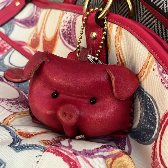 Accessories - Leather Piggy Coin Key Ring Dark Pink Just Adorable-Handmade